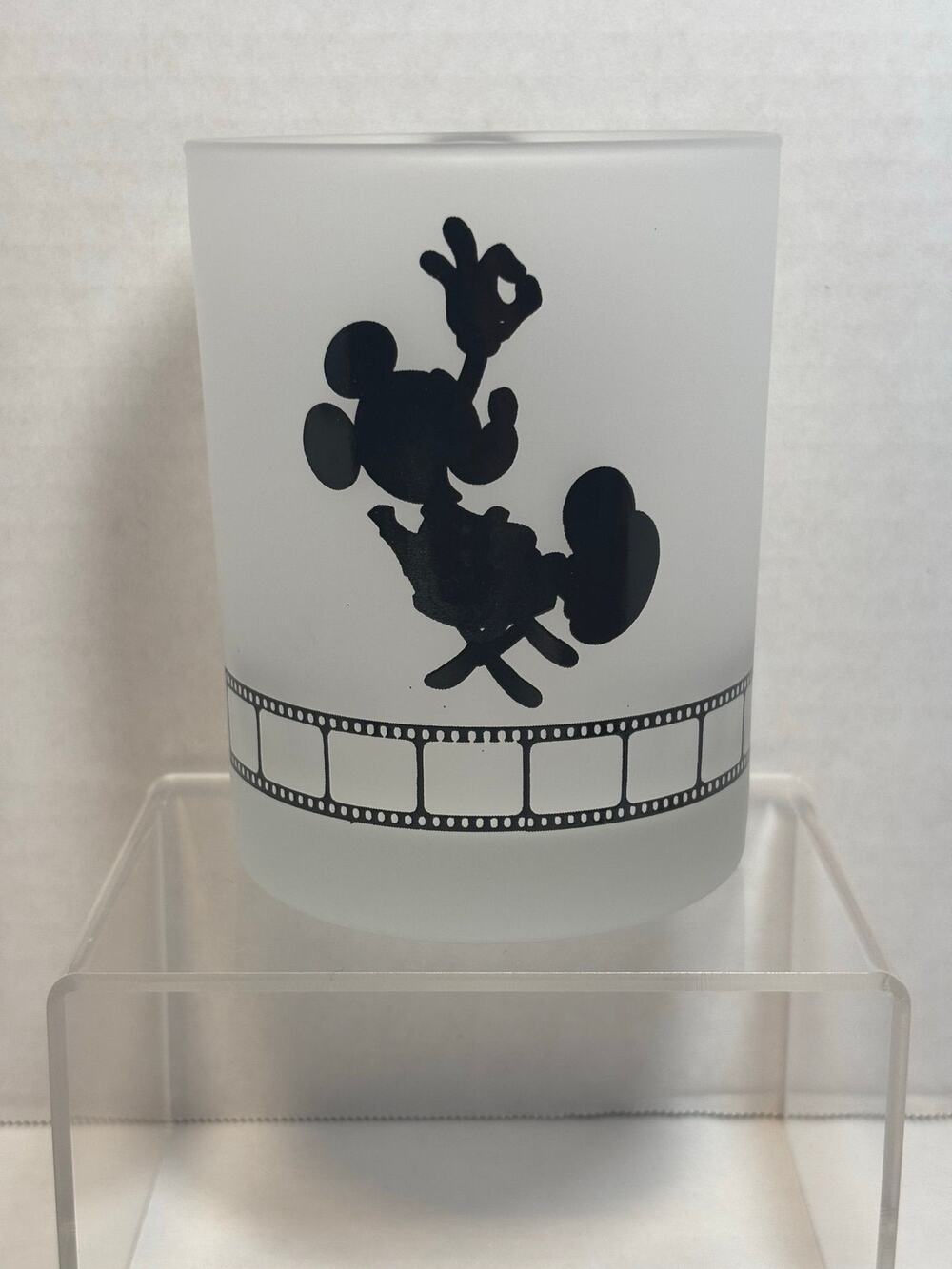 Vintage 1987 Disney MGM Studios Frosted Glass Cup , Mickey In Directors Chair